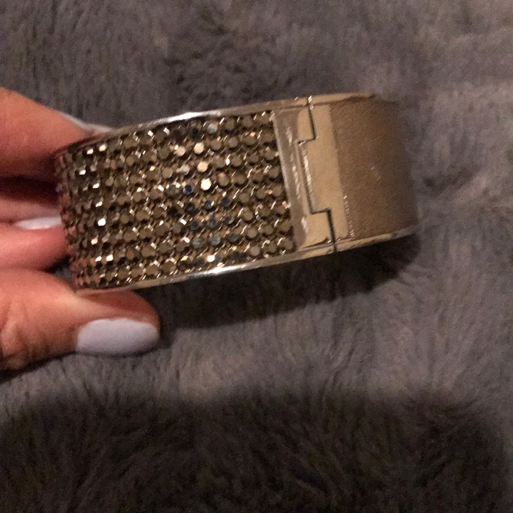 Gold Swarovski cuff bracelet with leather